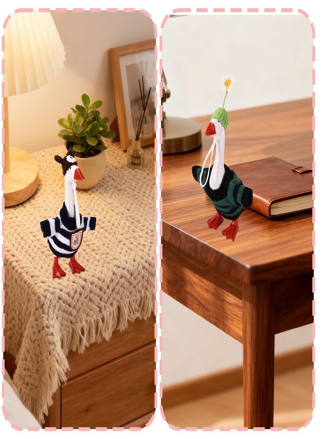 Sinbana 6 Sets Mini Desk Goose Outfits, Cute Knitted Hat & Clothes Colorful Costume & Headwear Accessories for 7 Inch Porch Goose Statue Magnetic Geese Key Holder - Image 4